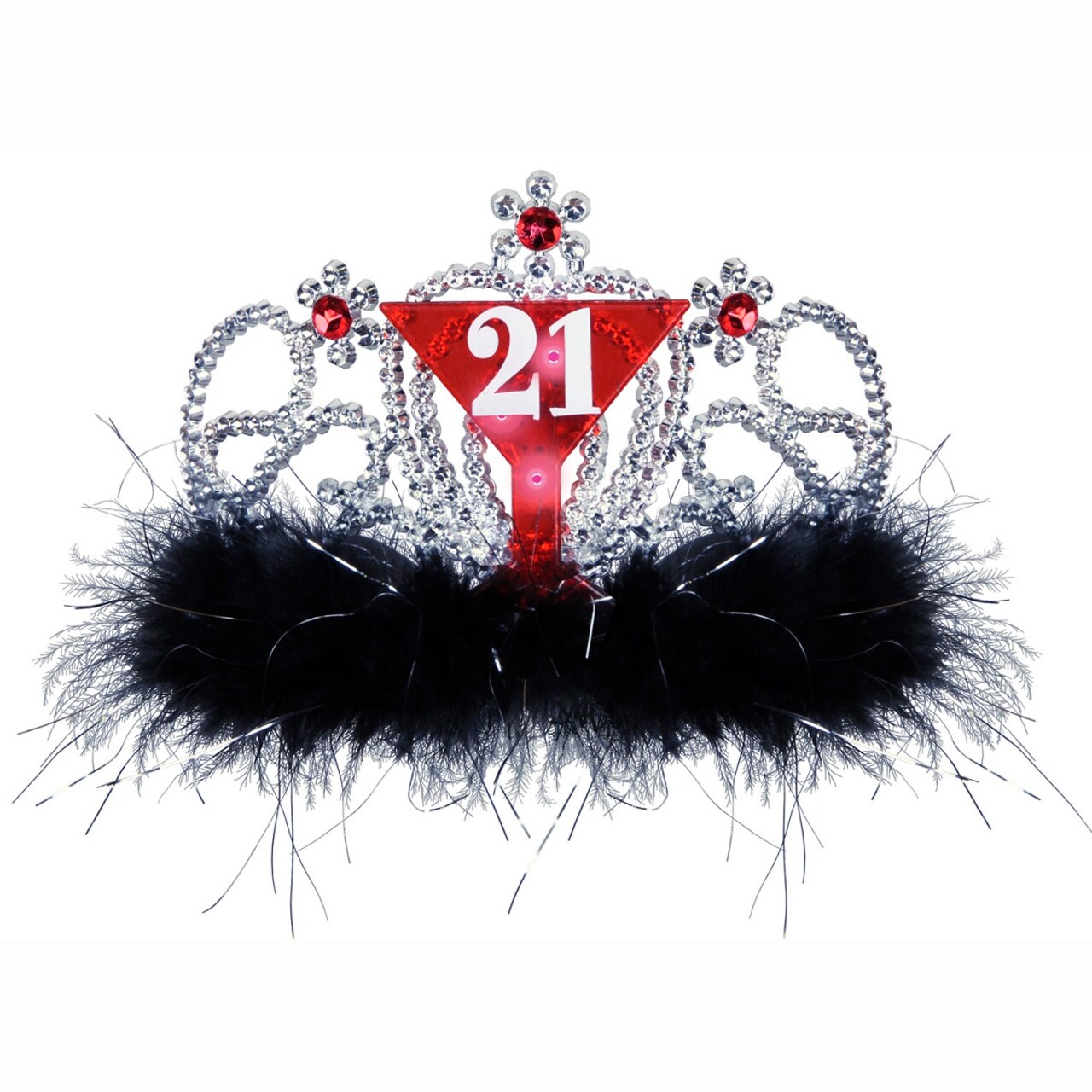 Party Central Pack of 6 Red and Silver Plastic Light -Up 21 Tiara Costume Accessories